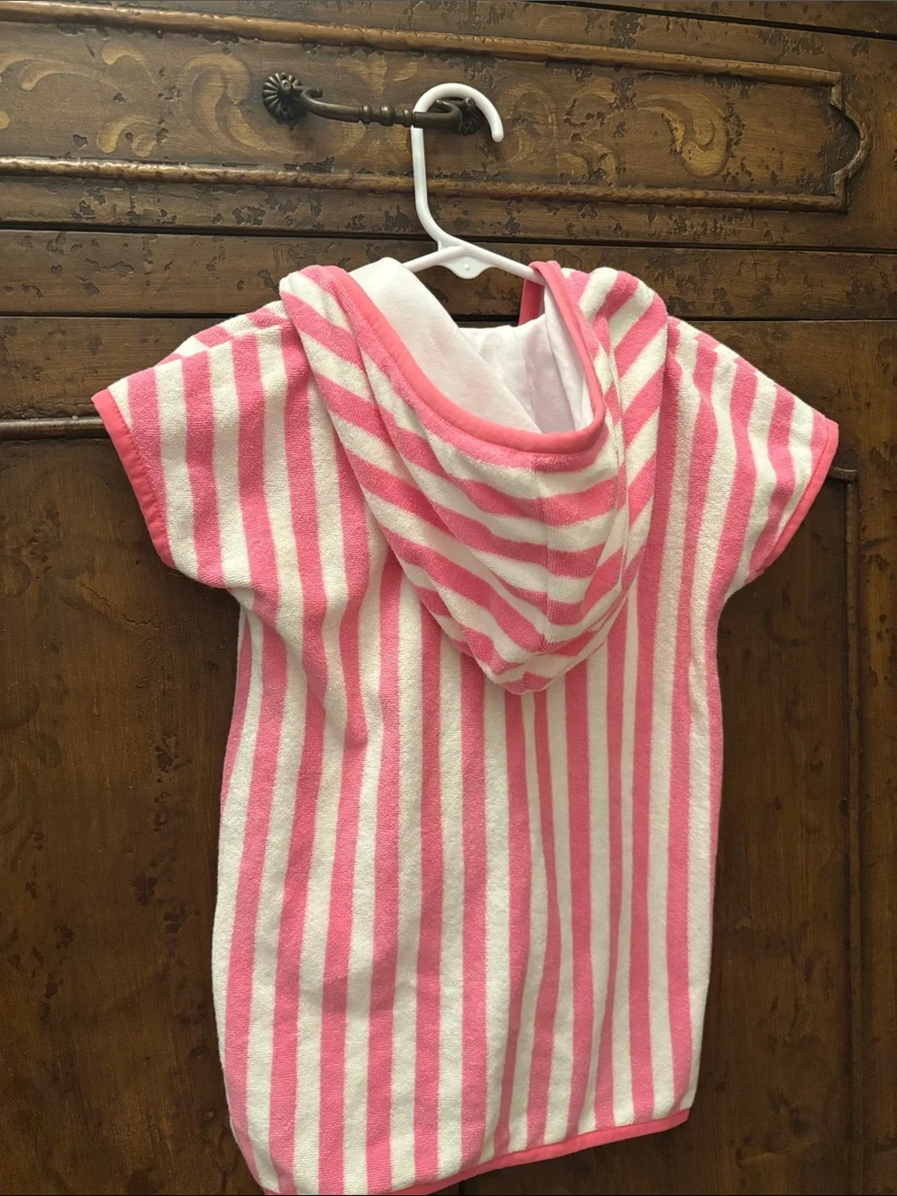 Kids Pink & White Striped Hooded Swim Coverup - Unbranded